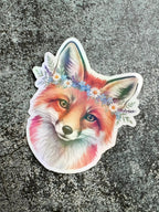 Holographischer Fuchs Sticker – Aquarell Fuchs mit Blumenkranz - luminajoy.shop