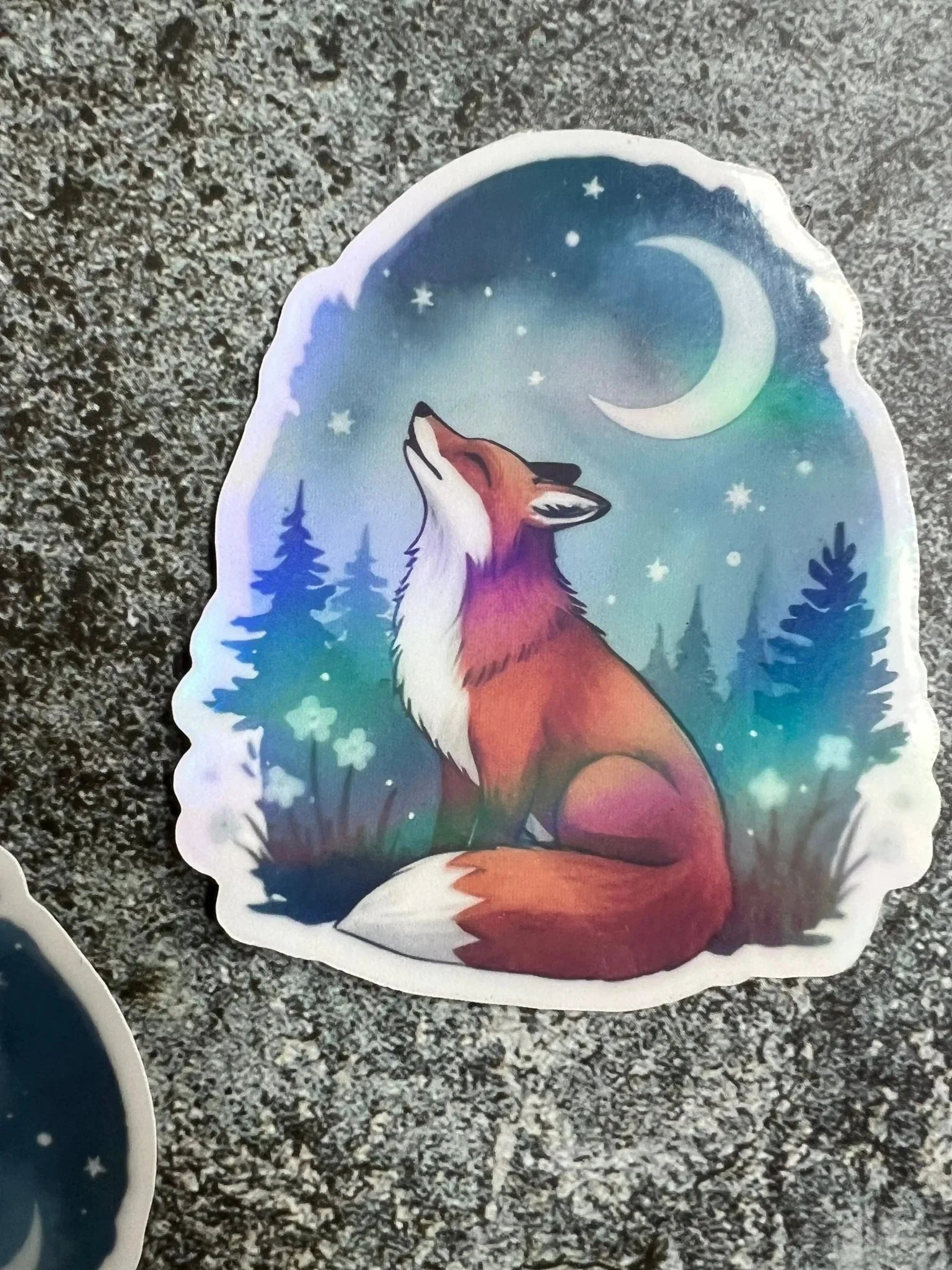 Holographischer Fuchs Sticker – Fuchs unterm Mond - luminajoy.shop