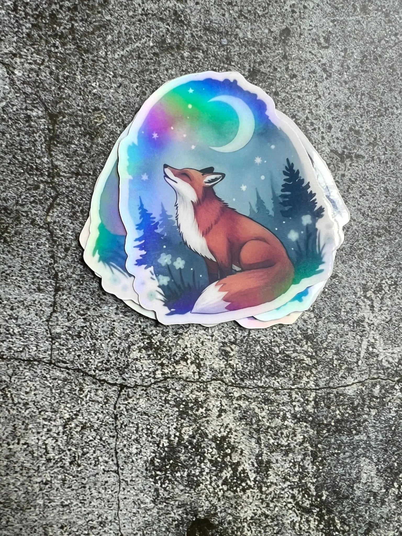 Holographischer Fuchs Sticker – Fuchs unterm Mond - luminajoy.shop
